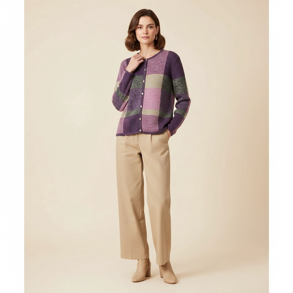 Coldwater Creek patchwork multicolour knit cardigan size large vintage y2k
